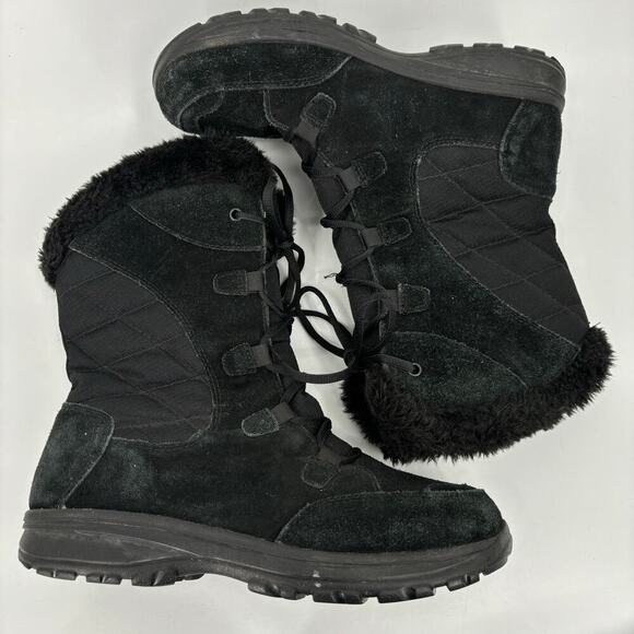 Columbia Ice Maiden Winter Boot Black Suede Leather Waterproof Faux Fur Size 9.5 - Picture 2 of 8